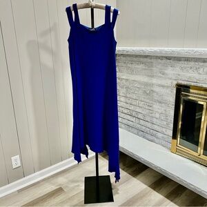 Sympli Cobalt Blue Cold Shoulder Sleeveless Asymmetrical Hemline Maxi Dress 18